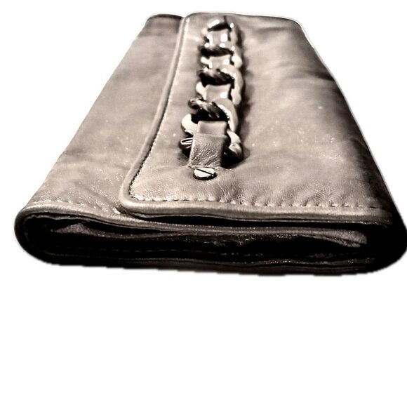 Michael Kors Leather Gray Silver Leather Clutch Gunmetal Hardware Vintage EC - Picture 4 of 7